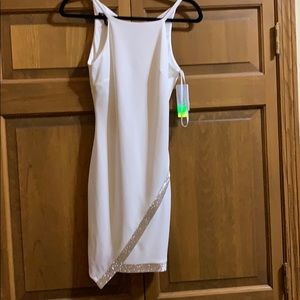 New white Bcx' Asymmetrical-Hem Rhinestone Dress